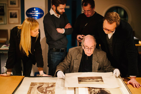 Fiona Rogers (Magnum), Jonas Bendiksen, David Hurn (seated), Peter Marlow and Mark Power in Insight: Collections and Research Centre © Murray Ballard
