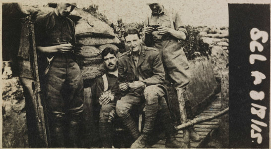 British soldiers in a trench in the First World War, most likely taken with a Vest Pocket Kodak, 1915
