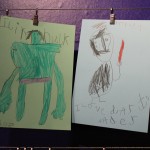 Children's drawings of the Incredible Hulk and Darth Vader