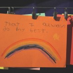 Handwritten card with a rainbow reading "That I always do my best"