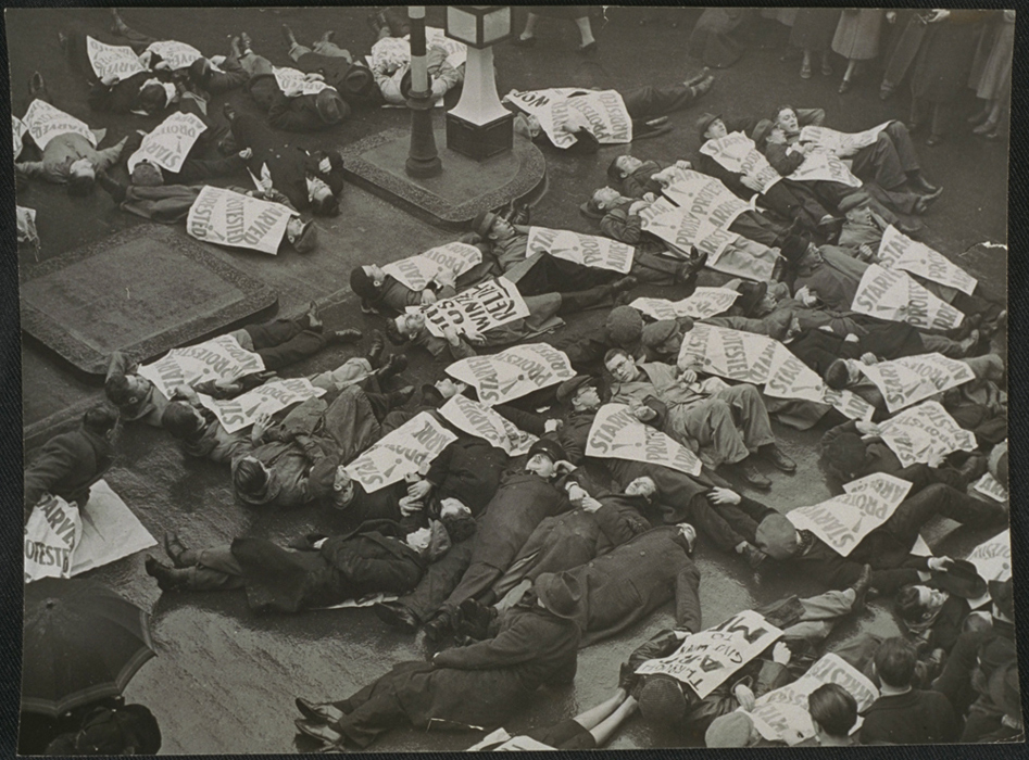 Civil service demonstrators lie in road to protest their cause, 1939. Daily Herald Archive / National Science and Media Museum Collection / SSPL