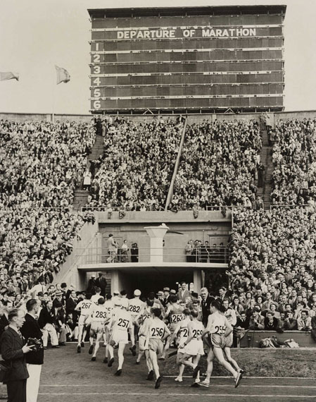 Start of Olympic marathon at Wembley Stadium, London, 1948