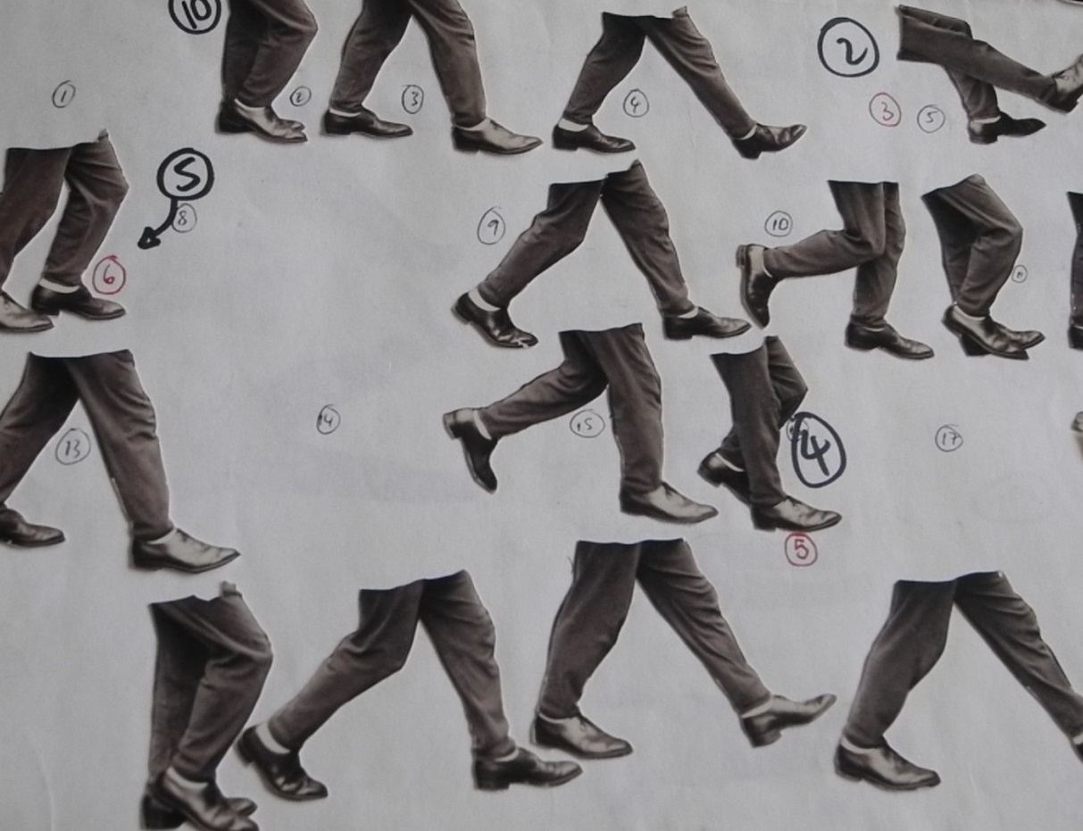 A page from the Run Wrake Archive showing a collage of images of a man's legs walking