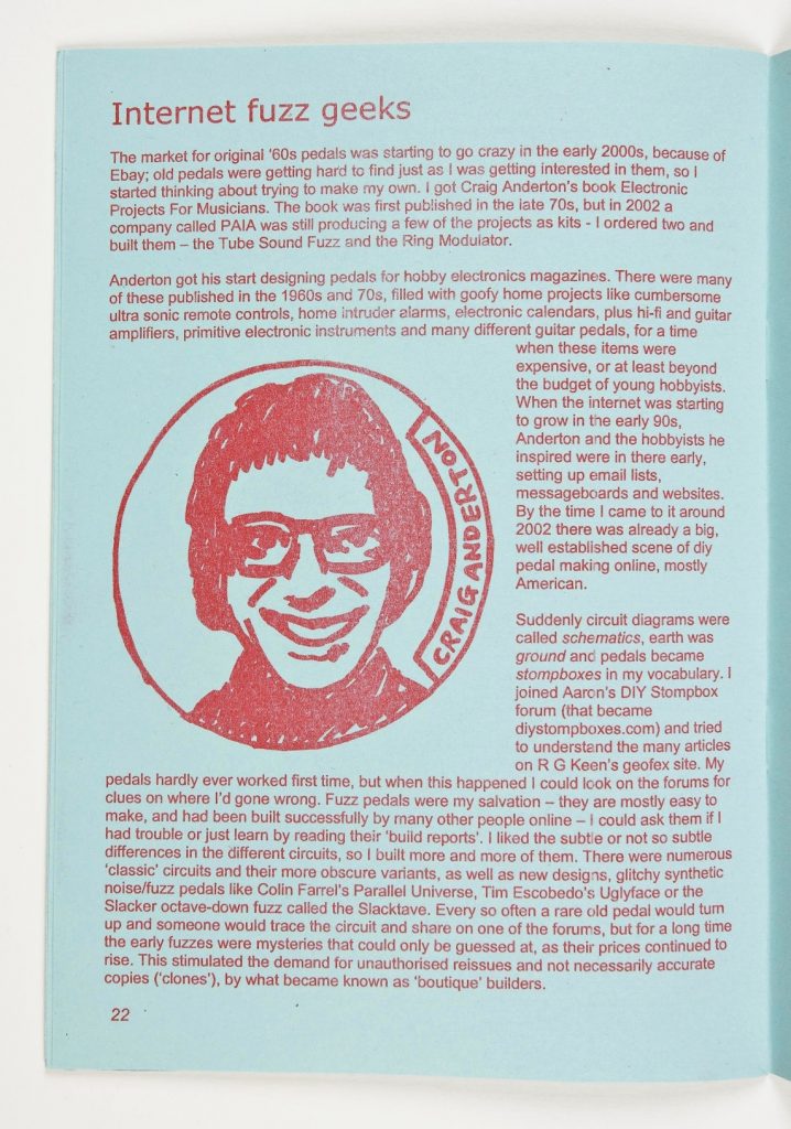 Pages from Good Fuzzy Sounds by Simon Murphy—this article explores the history of internet forums for distortion or fuzz hobbyists and producers