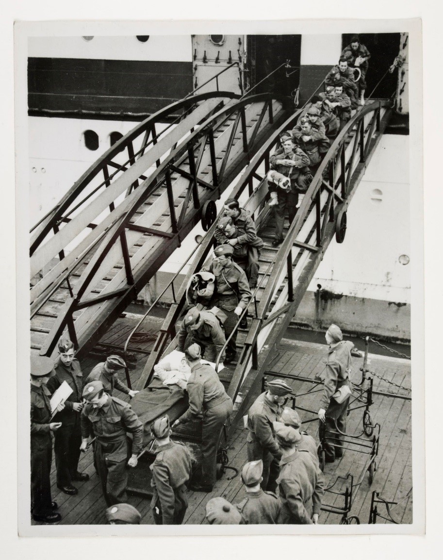 A photograph of French and English troops disembarking in England after serving in Dunkirk