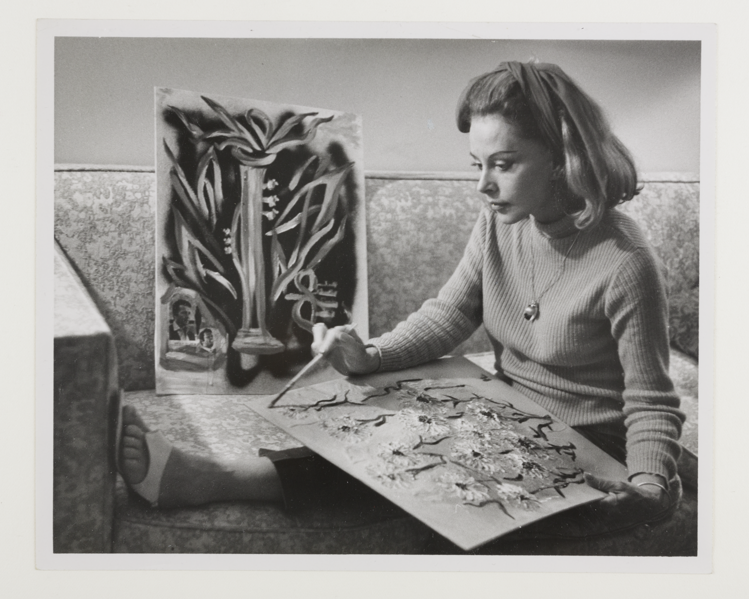 Hedy Lamarr painting at home