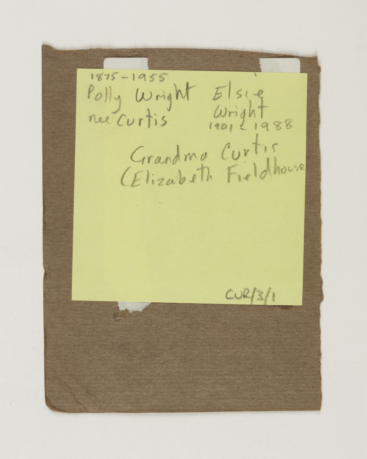 Reverse of family photograph including Else Wright