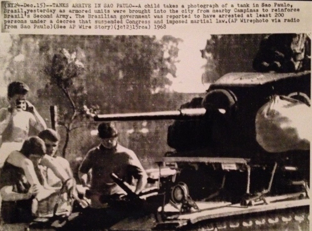 Photograph showing a tank in Sao Paulo, Brazil, in 1968