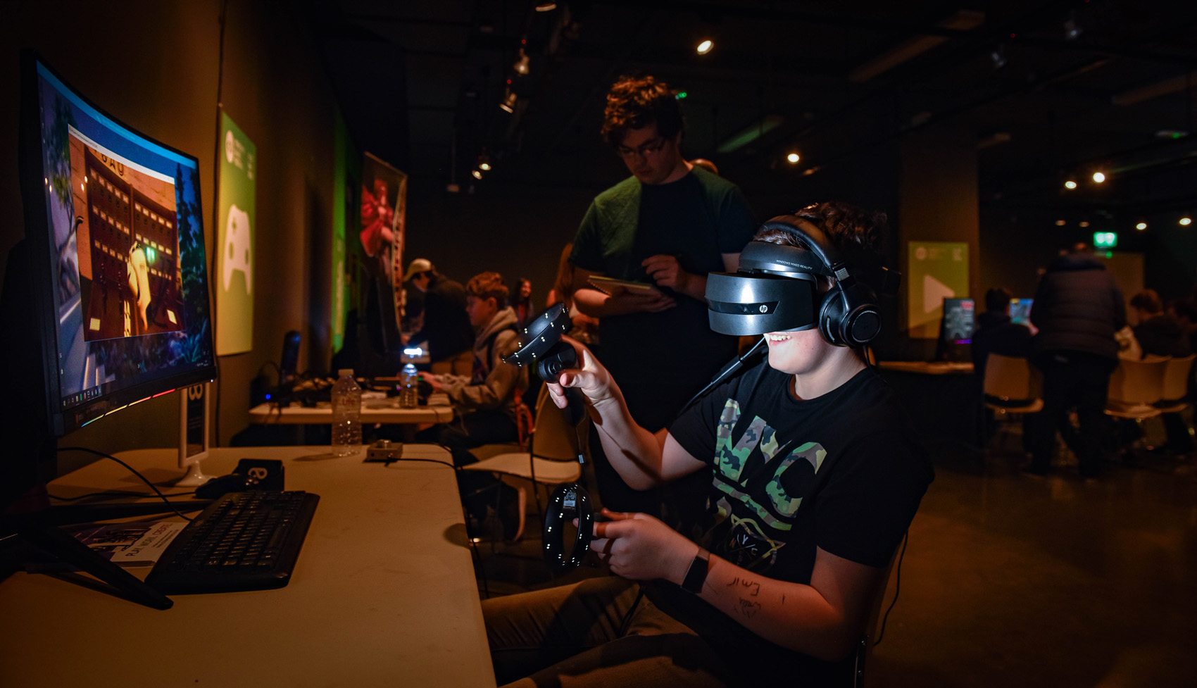 Visitors trying out VR games at Yorkshire Games Festival
