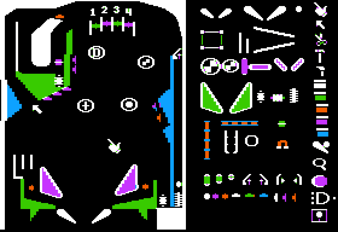 A screenshot from the early game Pinball Construction Set