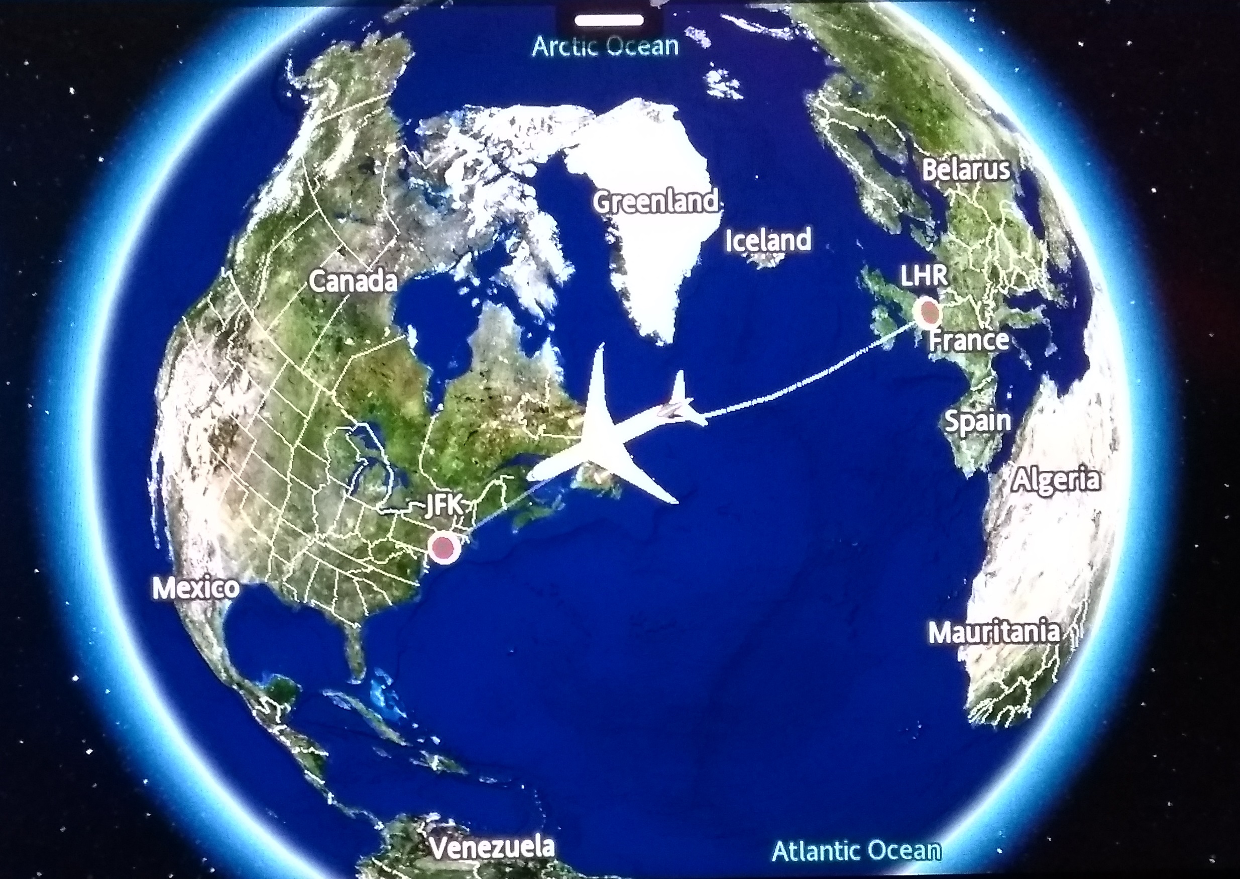 World map showing Bradford to New York route