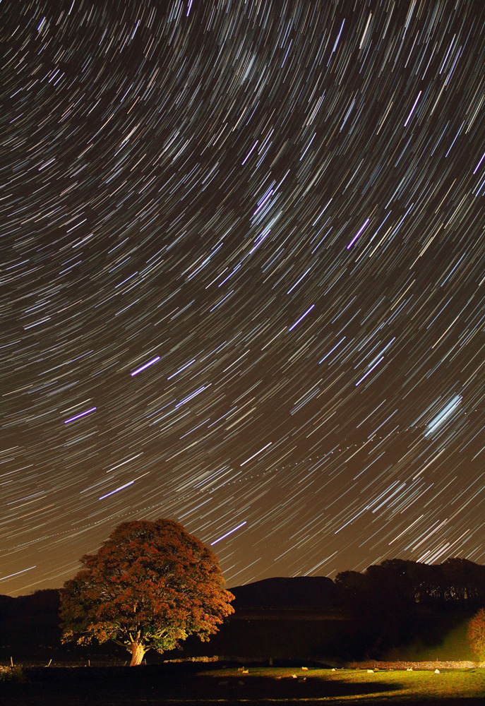Star trails in the night sky