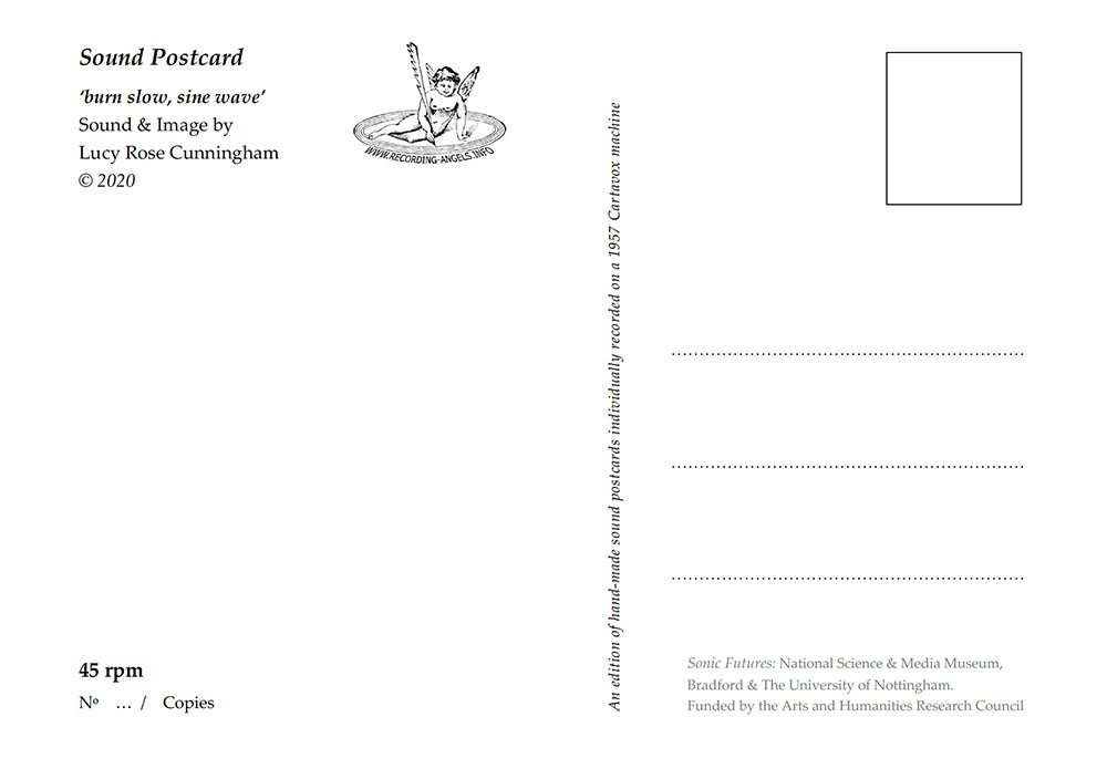 Reverse of postcard image for burn slow, sine wave