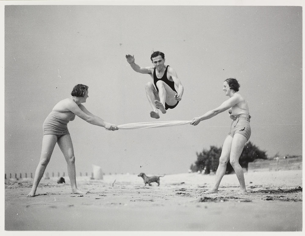 People exercising on a beach