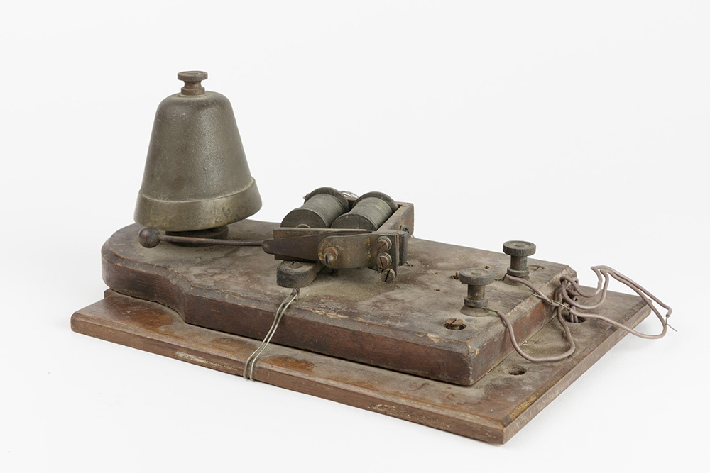 Morse key on wooden base