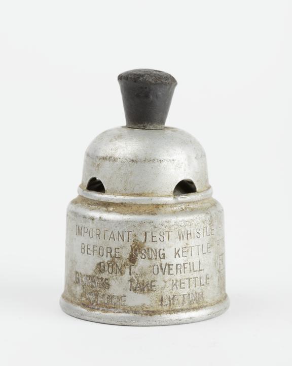 Electric bell on wooden base with kettle whistle