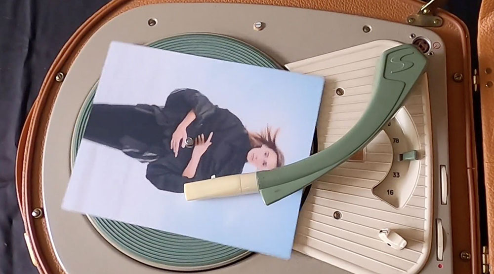 Sound postcard on record player