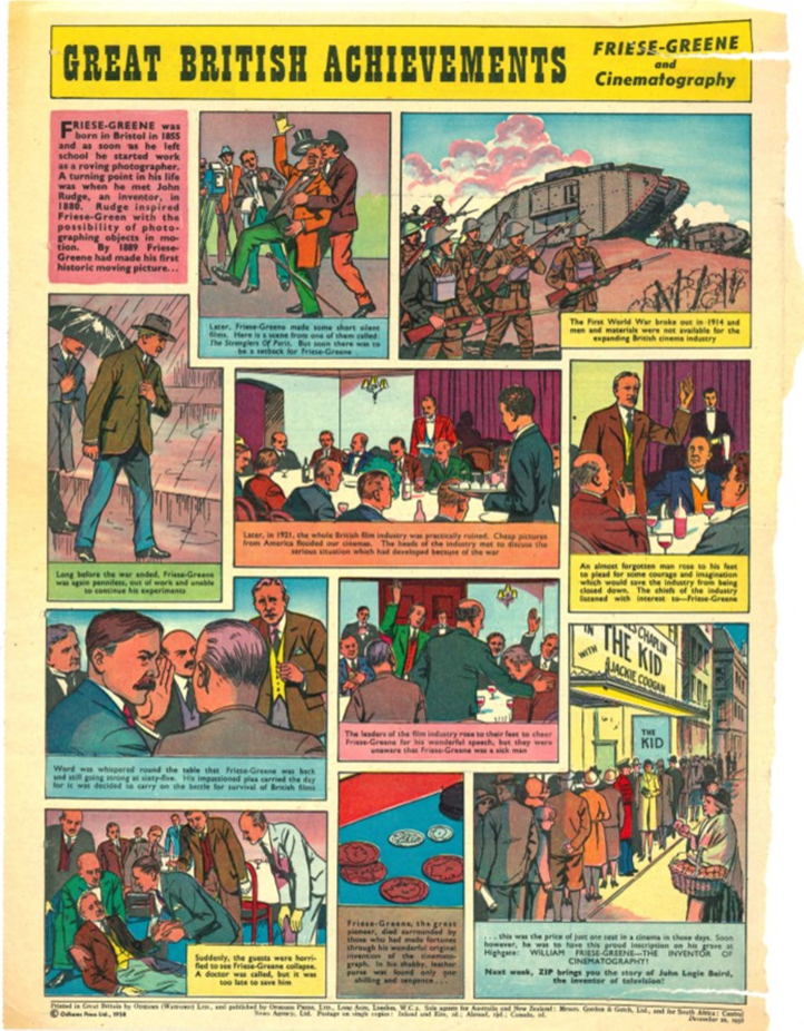 Colourful cartoon strip titled 'Great British Achievements'