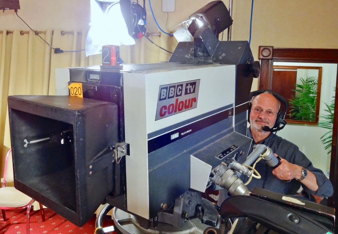 Robin recreating a 1970s outdoor broadcast with period equipment
