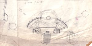 Creased, yellowed paper with pencil sketch for an animated TV ident
