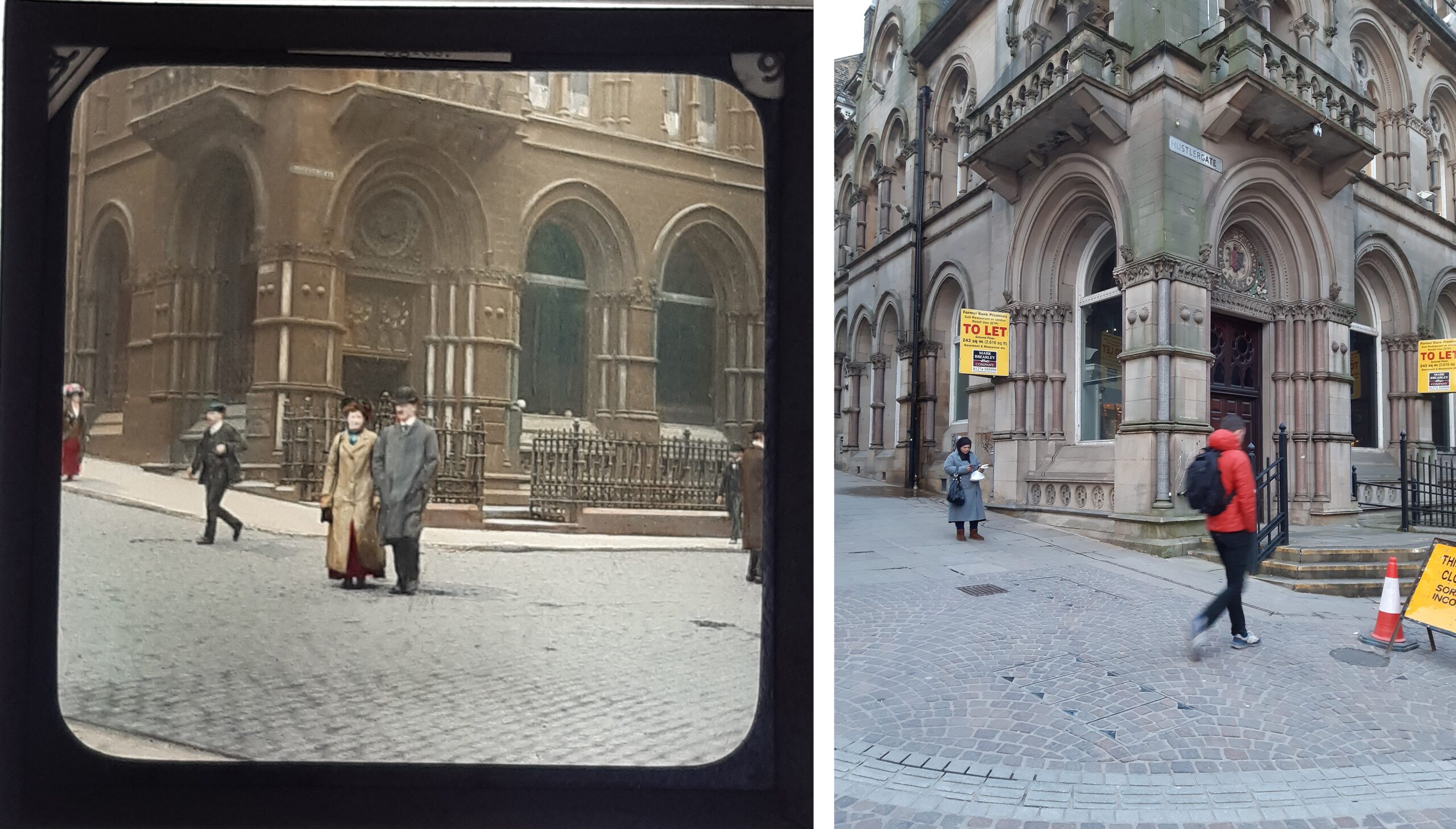 Bradford street in the early 20th century and in the early 2020s.