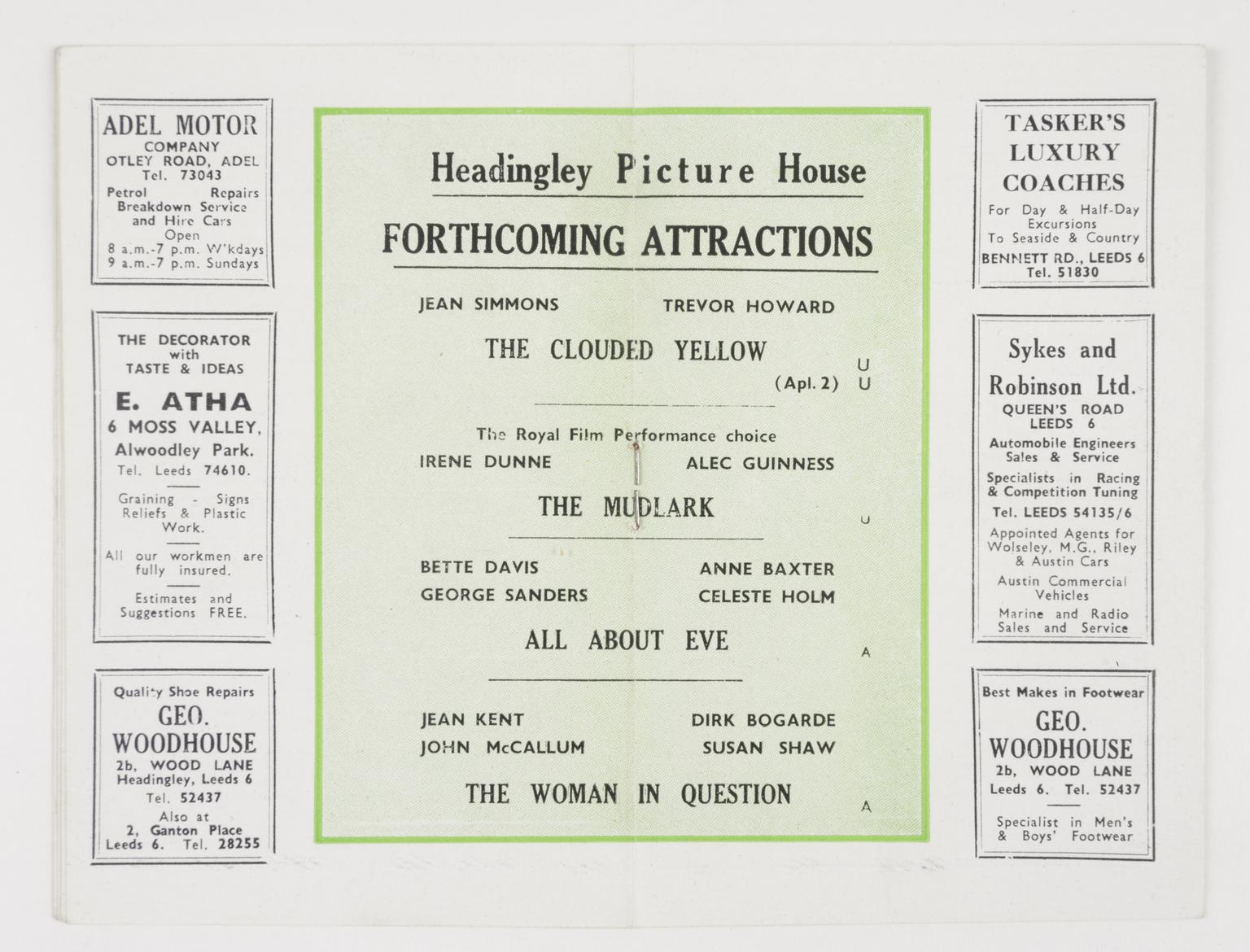 Inside pages with adverts and list of upcoming films including All About Eve