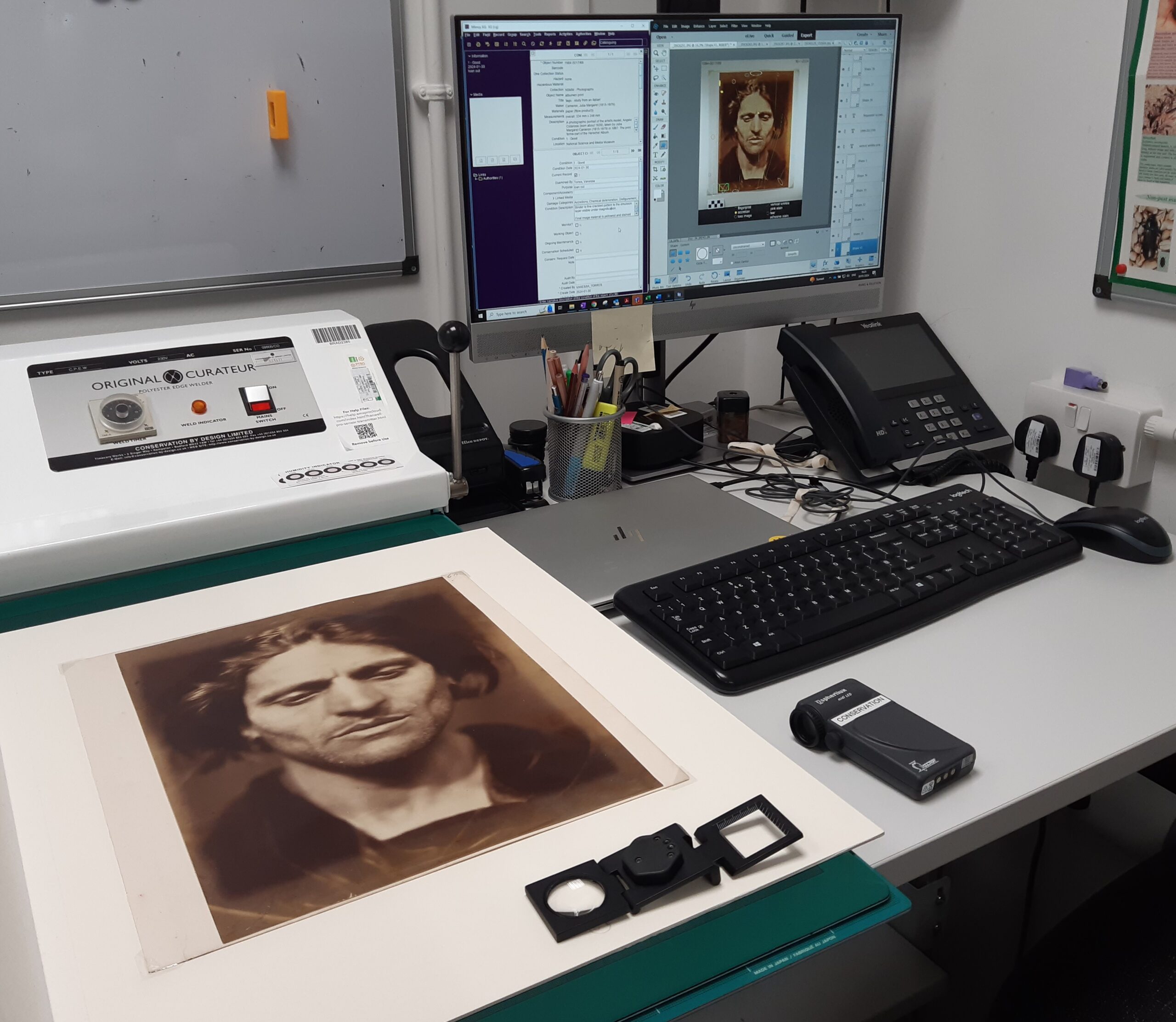 A photograph by Julia Margaret Cameron on the conservation bench