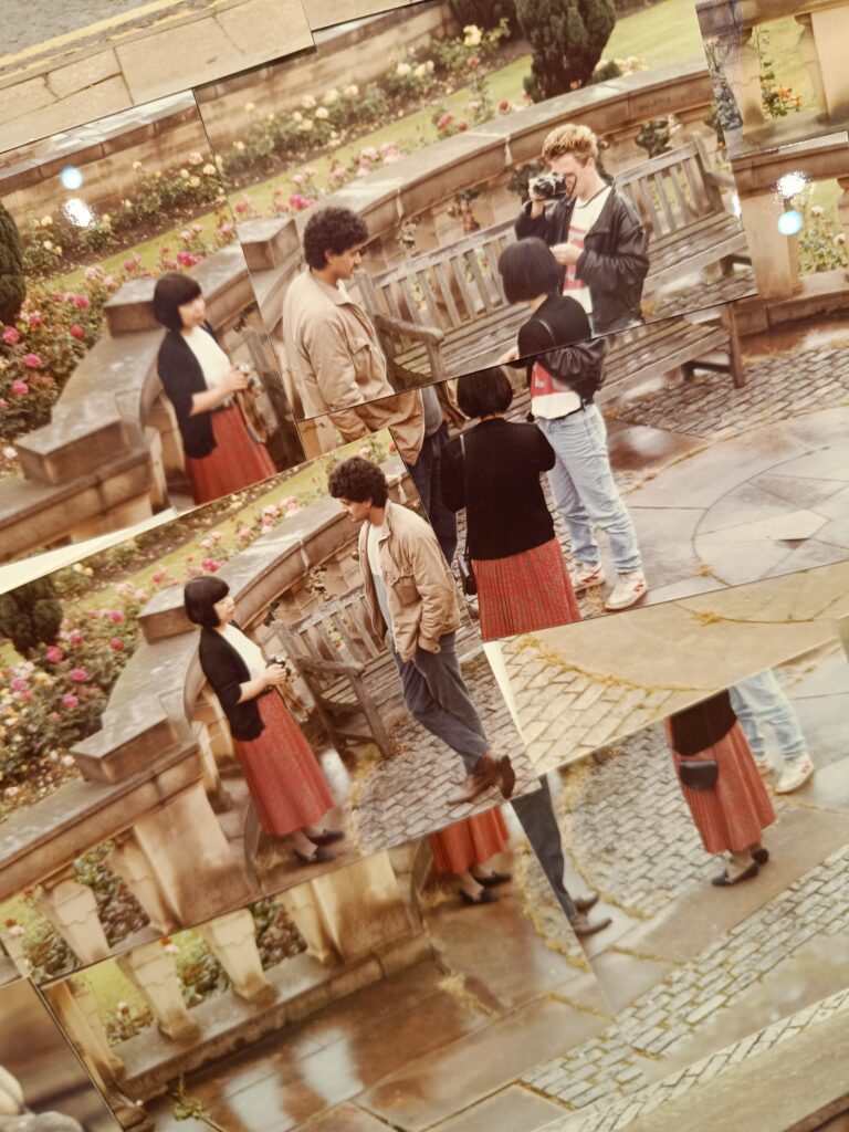 Collage of photos of passersby in Bradford, 1985