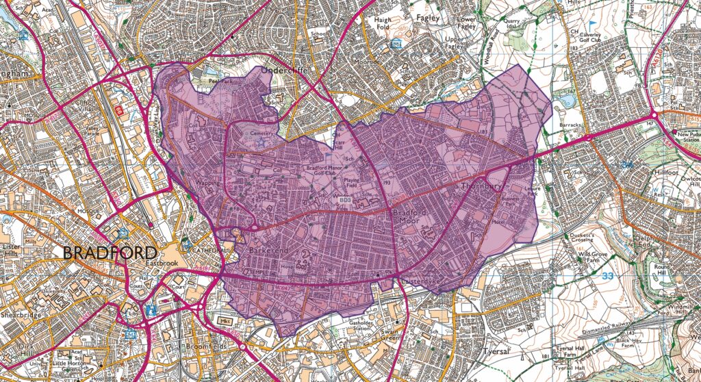 Map of Bradford postcode area BD3