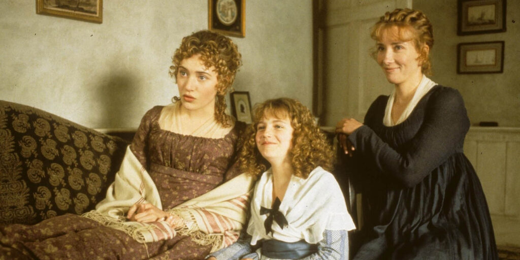 Marianne, Margaret and Elinor Dashwood sit together in Ang Lee's film
