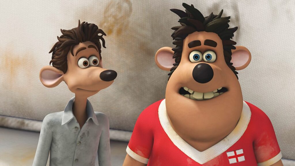 Computer generated rats wearing shirts in the film Flushed Away