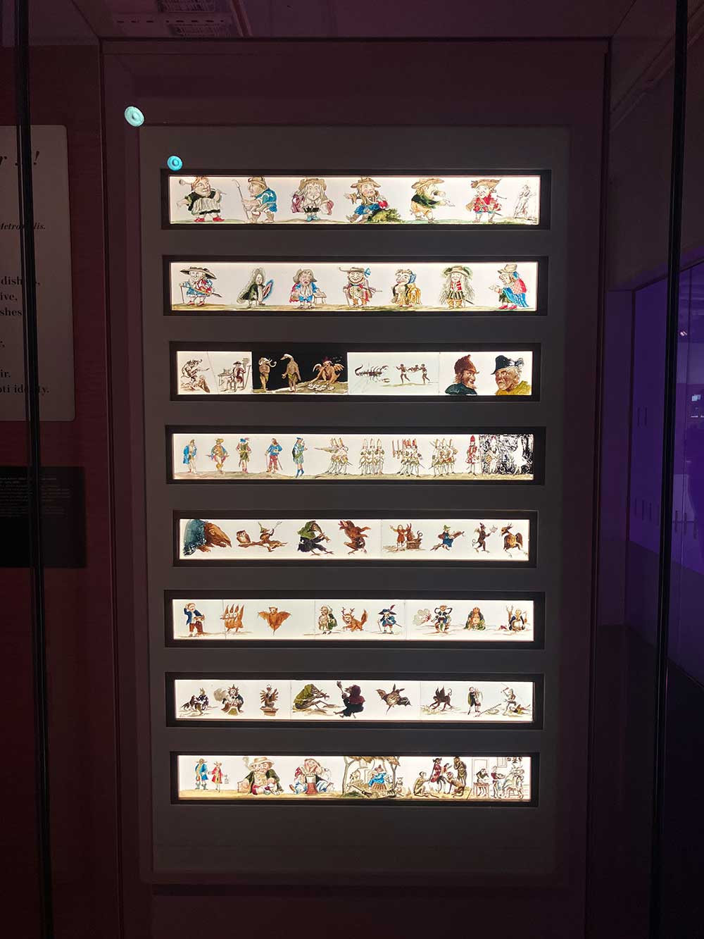 Magic lantern slides illuminated on display on the gallery