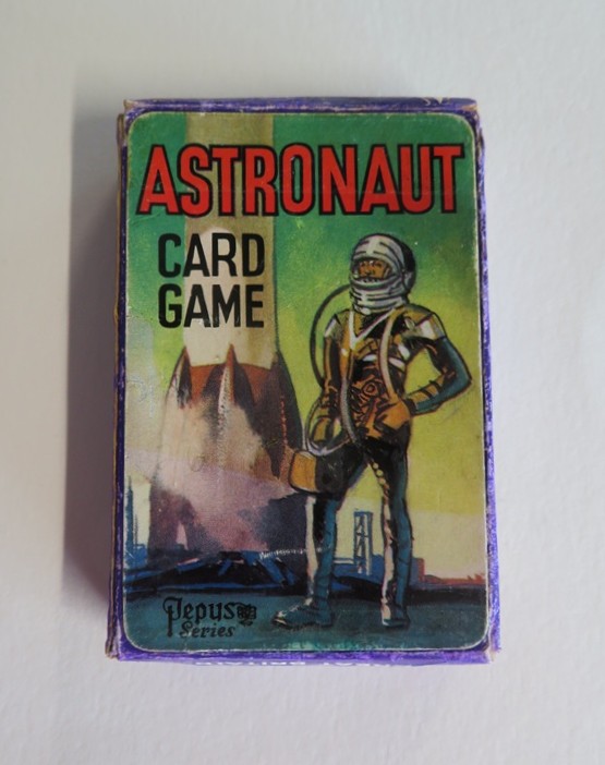 Astronaut card game box with tape removed and colours looking vibrant