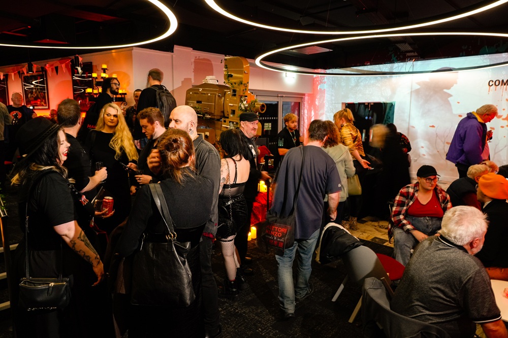 Pictureville bar crowded with attendees of the Dracula screening, most of whom wear gothic-inspired outfits